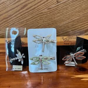 Vintage 2" Dragonfly Barrettes Hair Clips Glitter Wire Wings Retro 90s Y2K NEW
